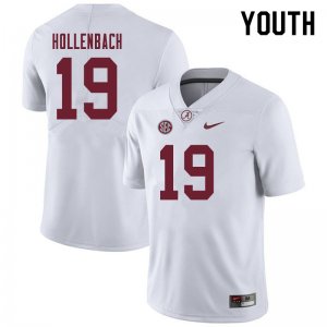 NCAA Youth Alabama Crimson Tide #19 Stone Hollenbach Stitched College 2019 Nike Authentic White Football Jersey CN17E01MO
